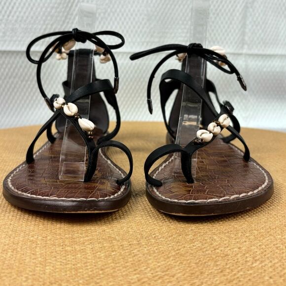 Sam Edelman | Women’s Black Leather Shell Flip Flop Tie Sandal | Size 6 - Picture 4 of 11